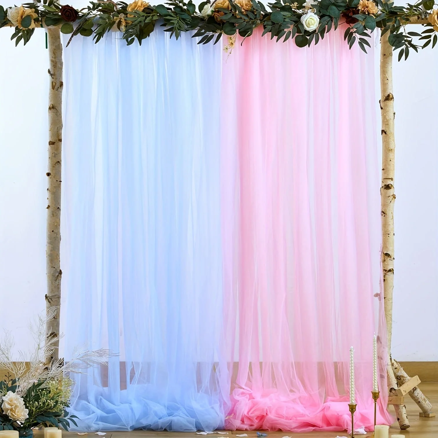 Gender Reveal Backdrop Curtains - Blue & Pink - Image 3
