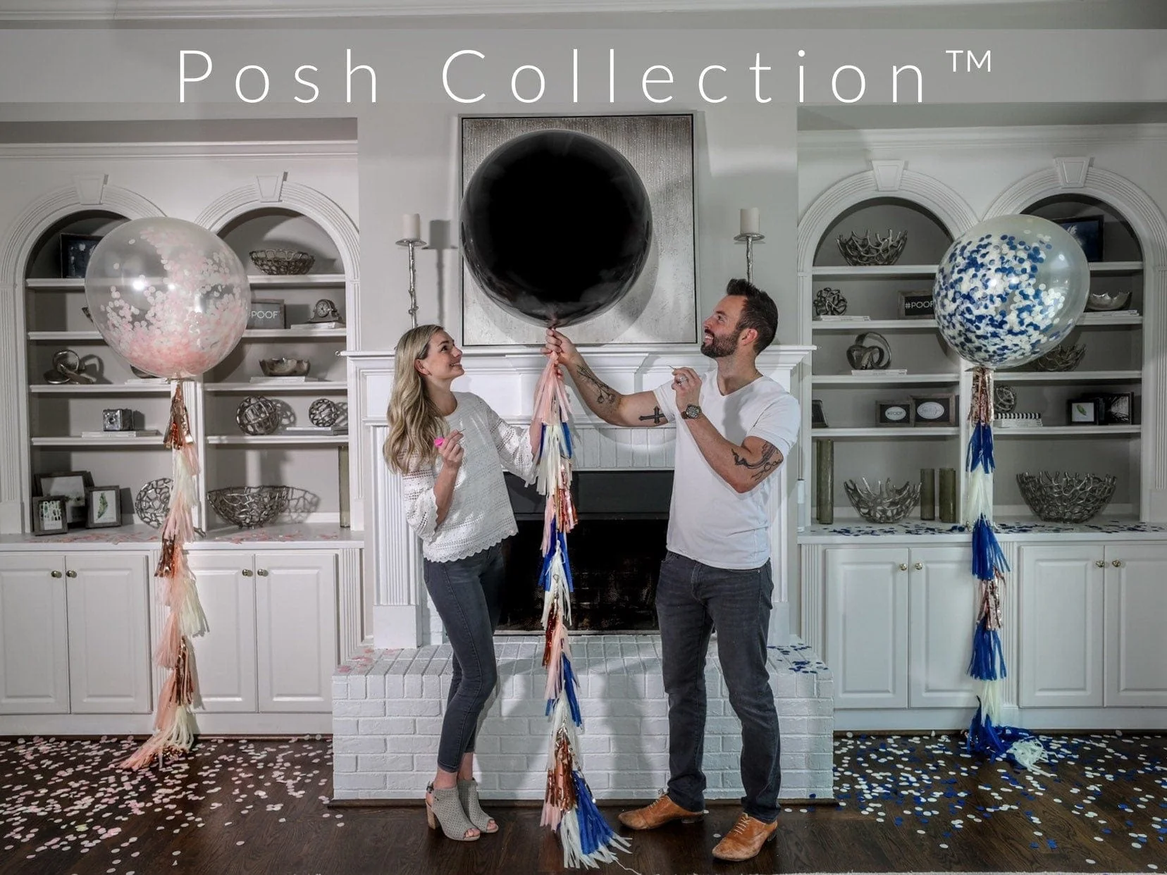 36 in Black Gender Reveal Balloon filled with Designer Pink or Blue Confetti - Image 16