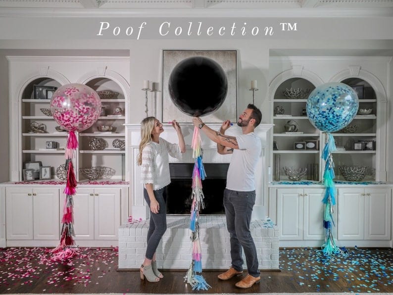 36 in Black Gender Reveal Balloon filled with Designer Pink or Blue Confetti - Image 7