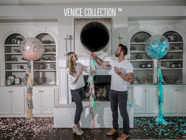 36 in Black Gender Reveal Balloon filled with Designer Pink or Blue Confetti - Image 8