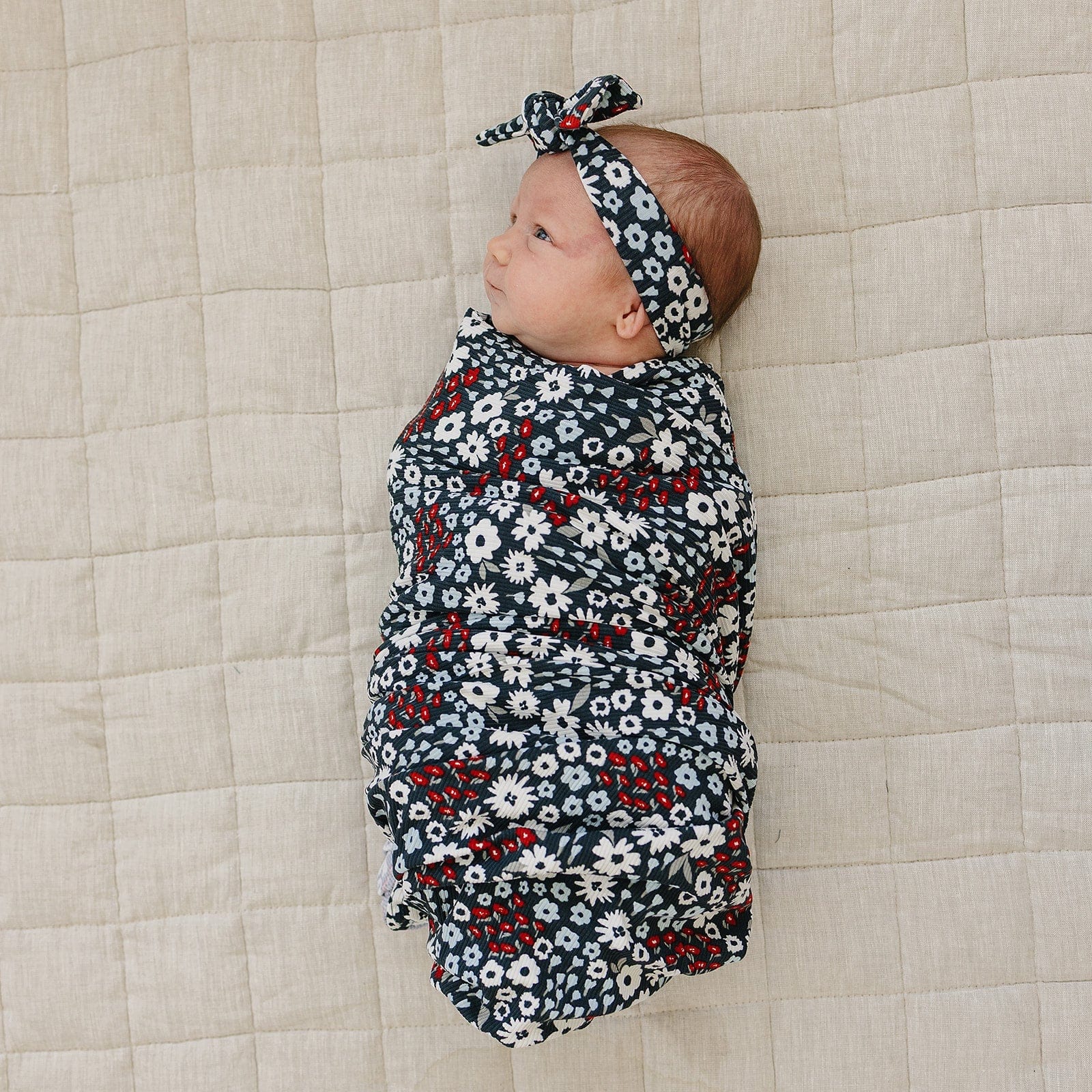 Americana Floral Ribbed Bamboo Stretch Swaddle - Image 2
