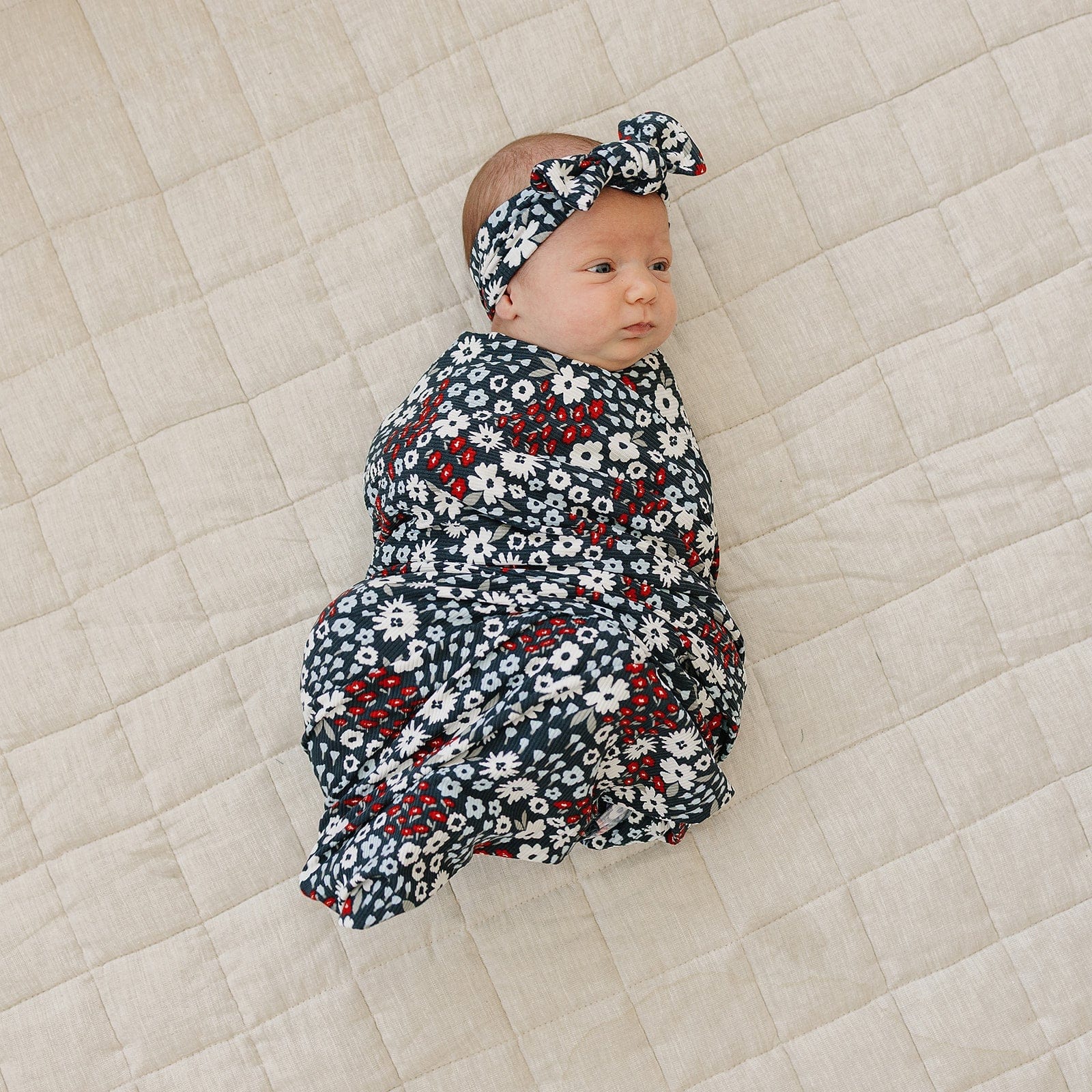 Americana Floral Ribbed Bamboo Stretch Swaddle - Image 3