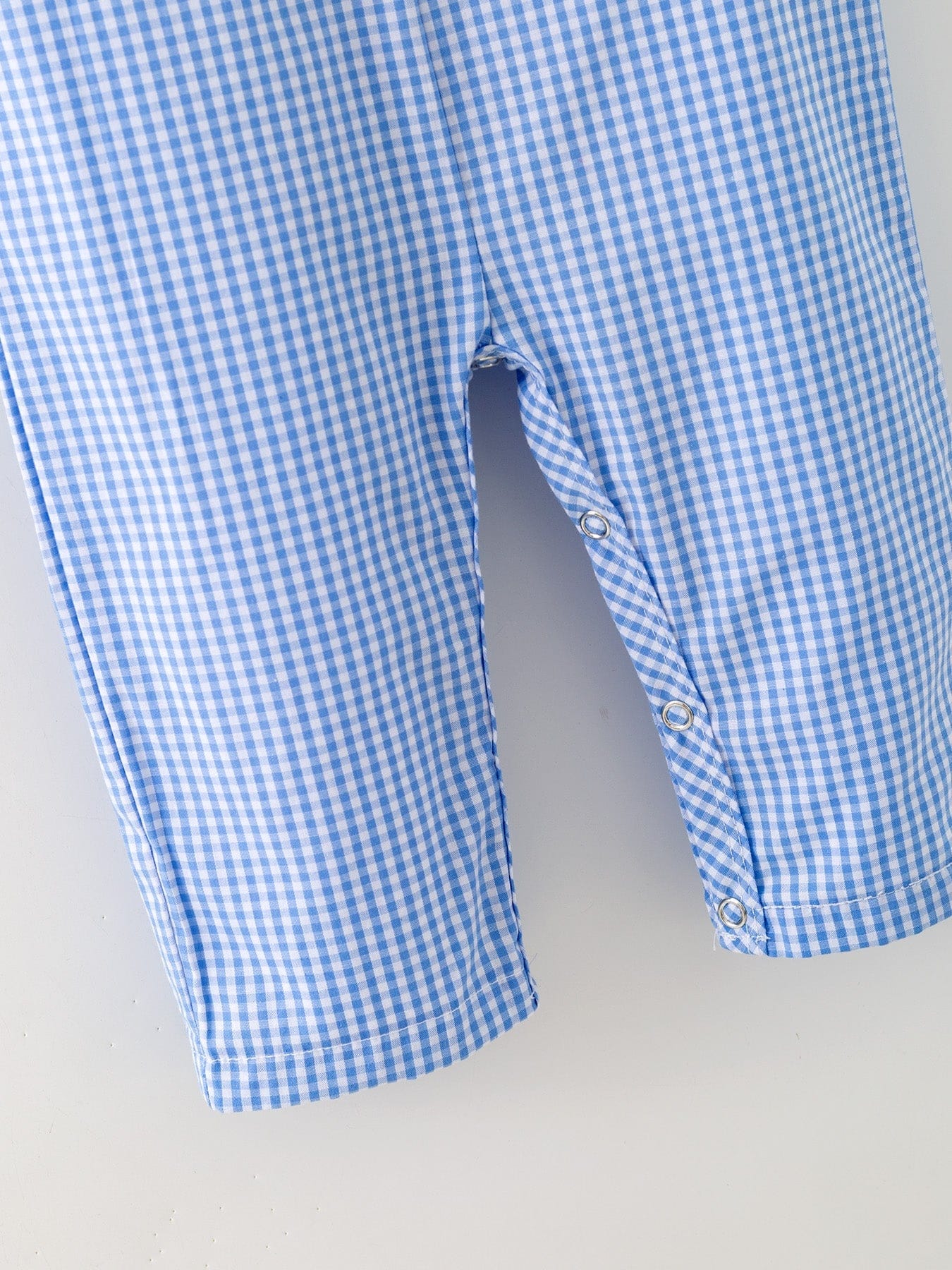 Baby Boy Baseball Smocked Romper - Blue Plaid Summer Outfit - Image 3