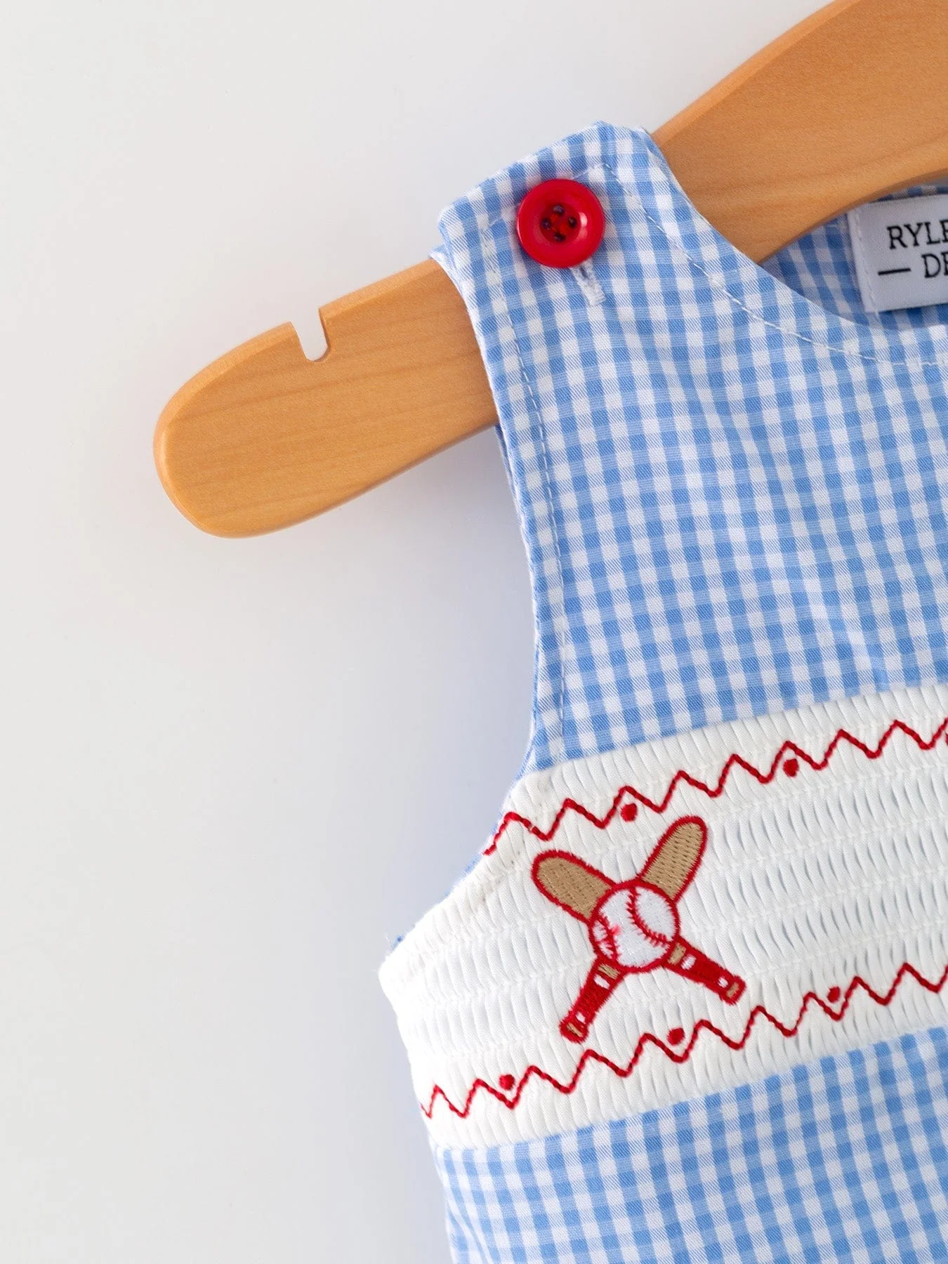 Baby Boy Baseball Smocked Romper - Blue Plaid Summer Outfit - Image 4