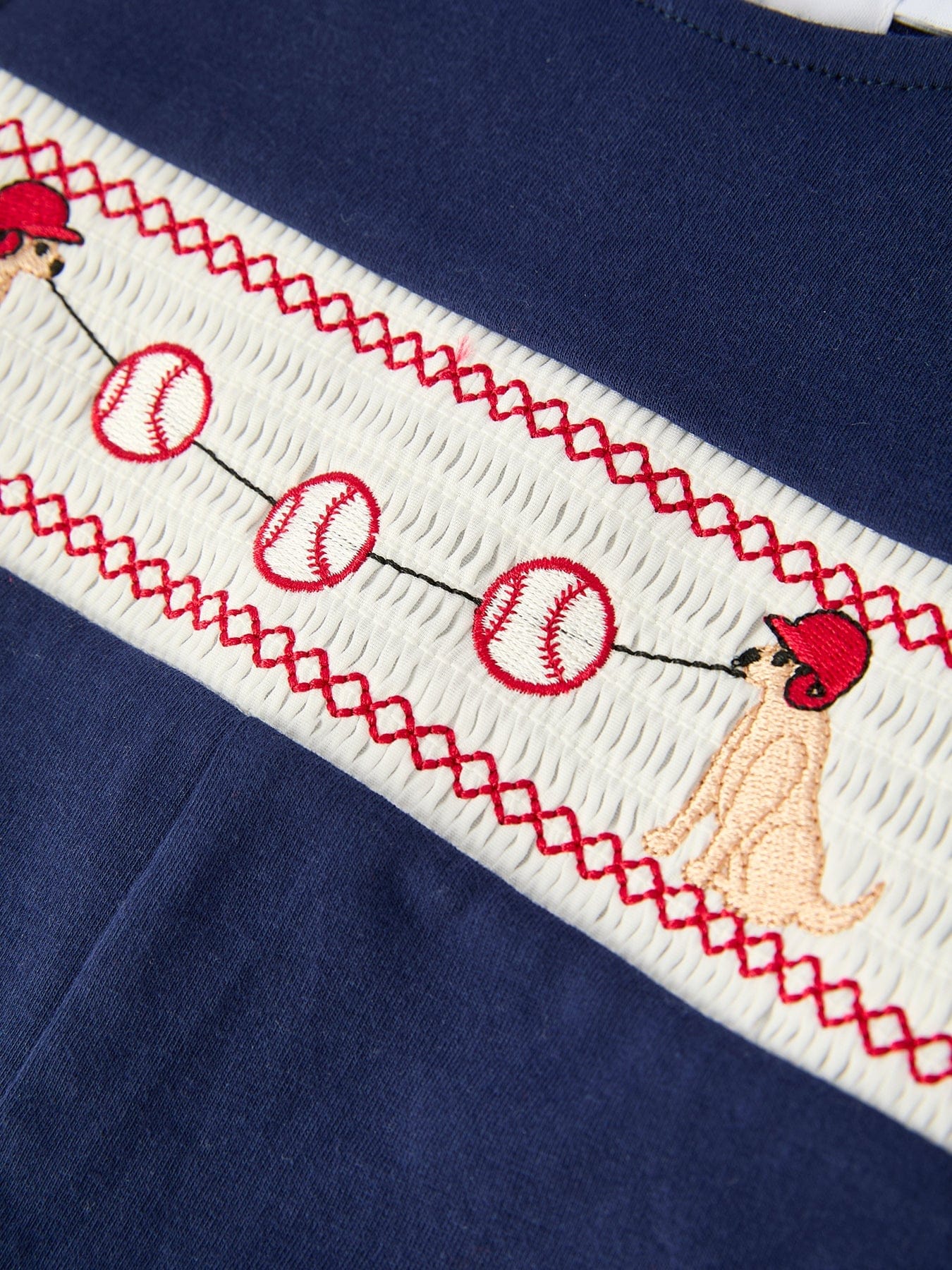 Baby Boys Romper - Dog Baseball Smocking Embroidery Outfit - Image 4
