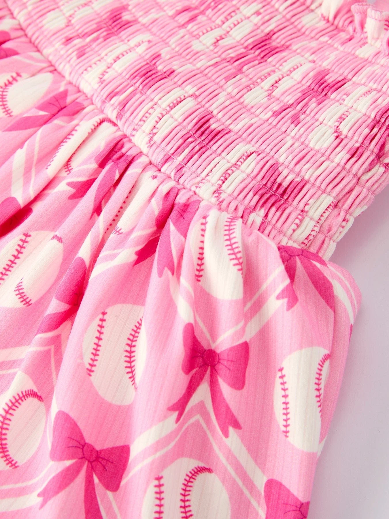 Baby Girl Pink Baseball Bow Print Romper Summer Outfit - Image 11