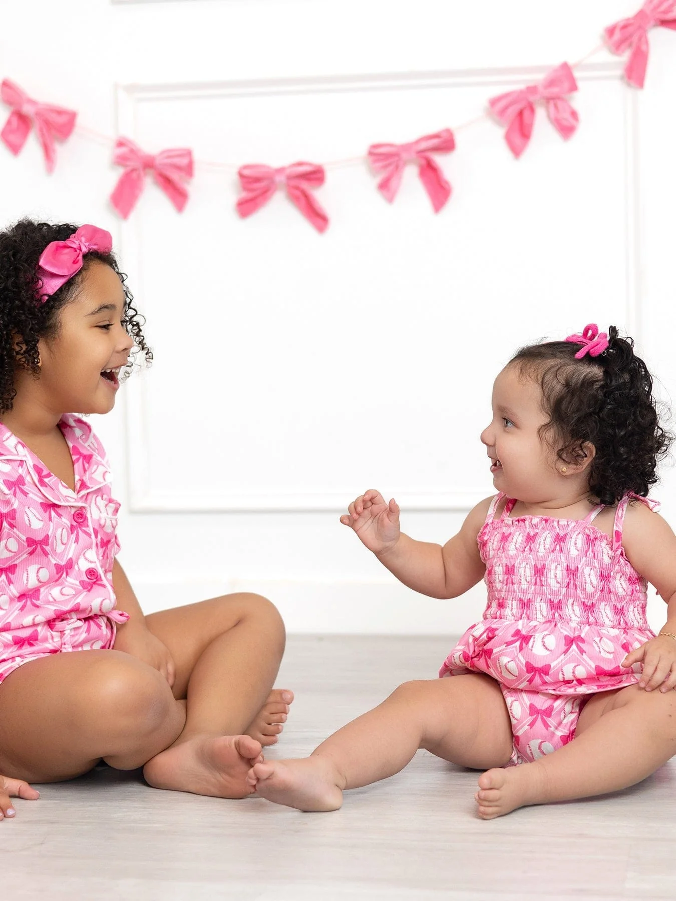 Baby Girl Pink Baseball Bow Print Romper Summer Outfit - Image 7
