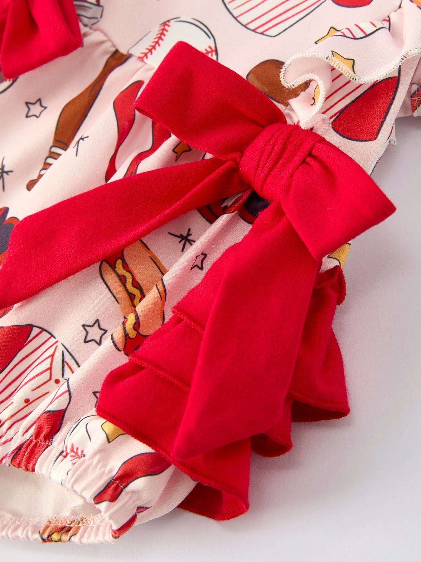 Baby Girl Romper with Red Bows Baseball Print - Image 4