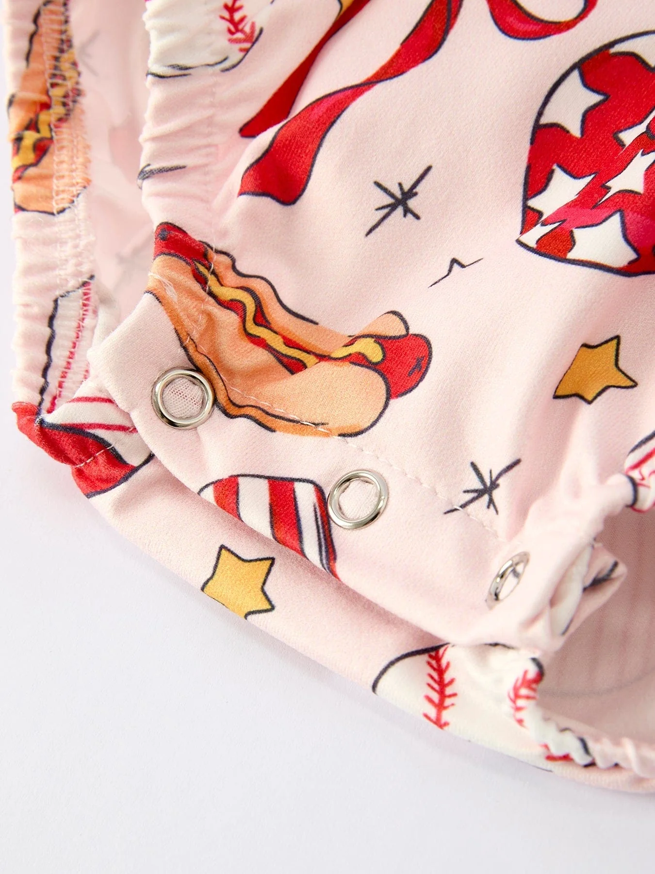 Baby Girl Romper with Red Bows Baseball Print - Image 5