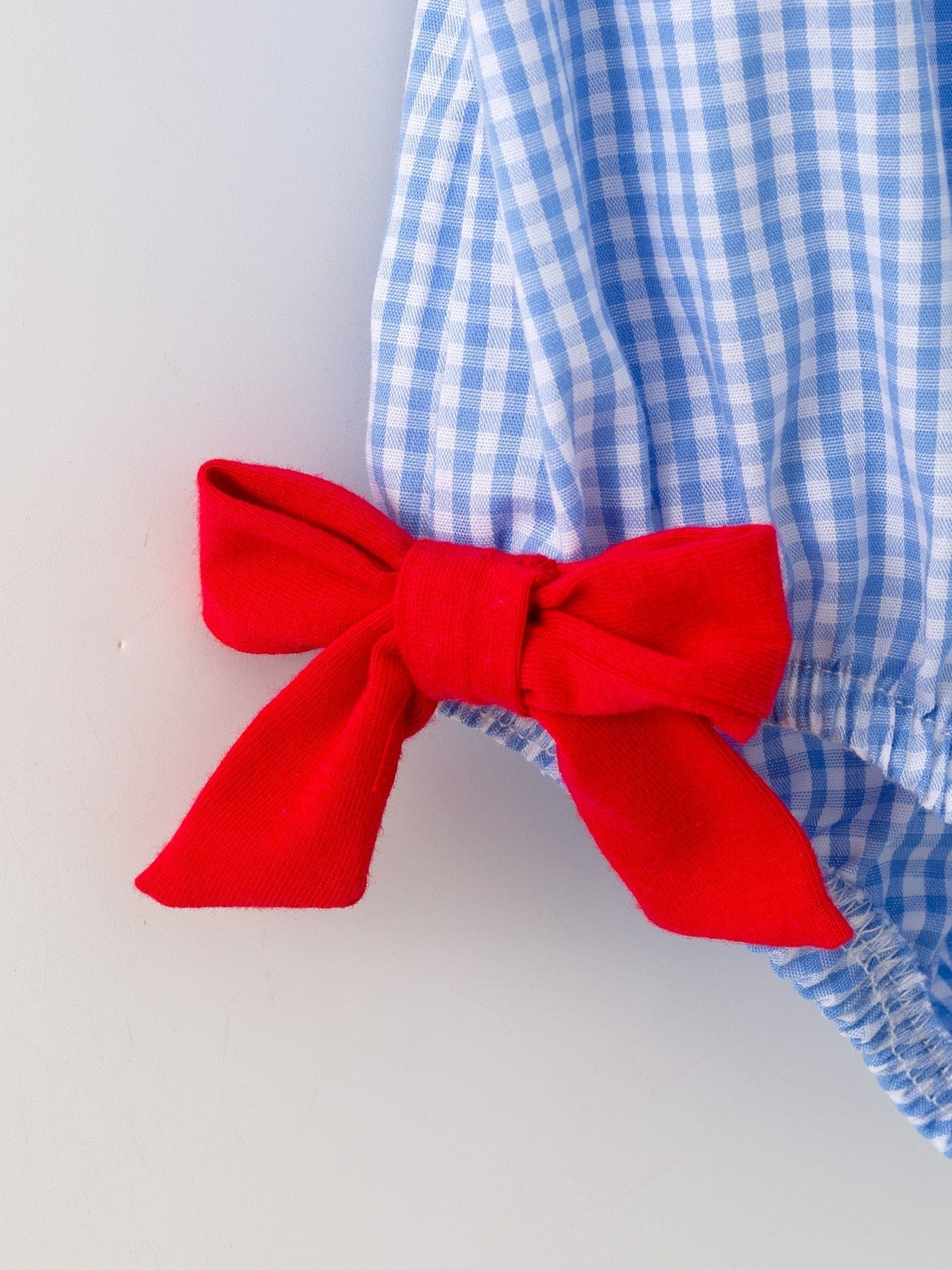 Baby Girls Baseball Smocked Romper - Blue Plaid Summer Outfit - Image 3
