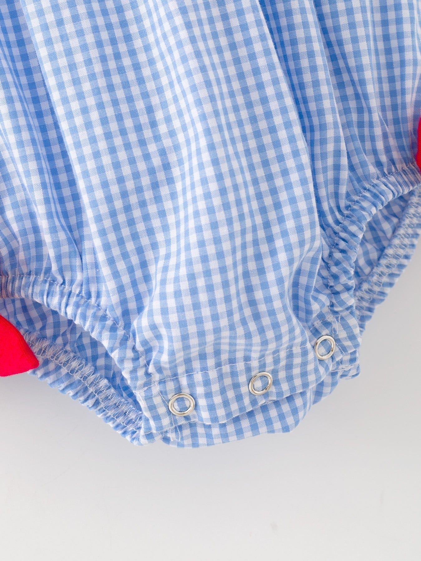 Baby Girls Baseball Smocked Romper - Blue Plaid Summer Outfit - Image 4