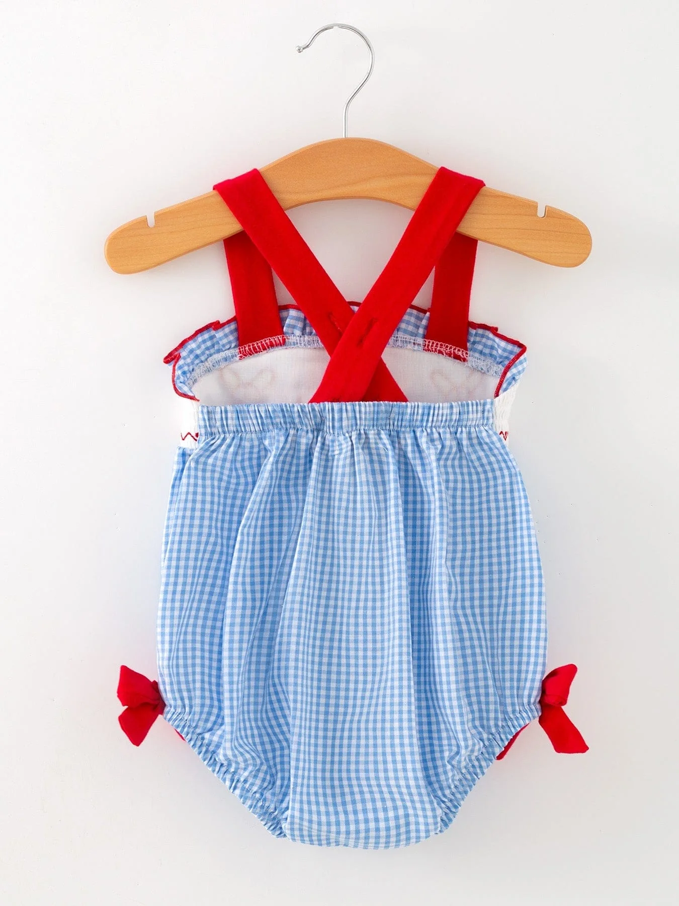 Baby Girls Baseball Smocked Romper - Blue Plaid Summer Outfit - Image 5