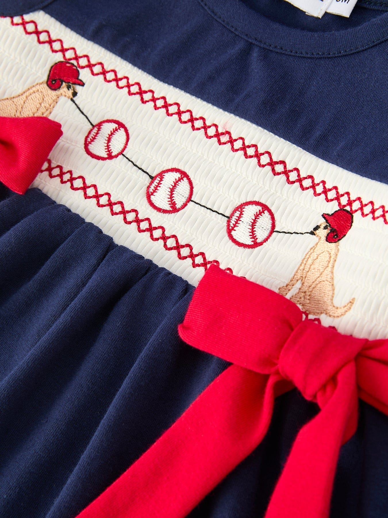 Baby Girls Bloomers Romper Set - Dog Baseball Smocking Embroidery Outfit - Image 5