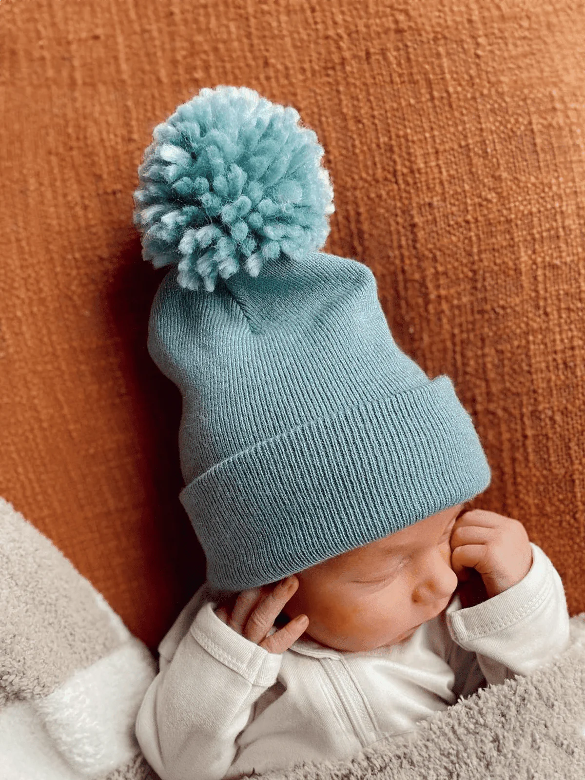 Baby Hat - Sky Blue Pom - Image 3