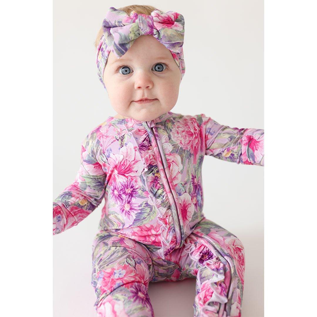 Bamboo Footie Ruffled Zippered One Piece  - Ellery (Floral) - Image 4