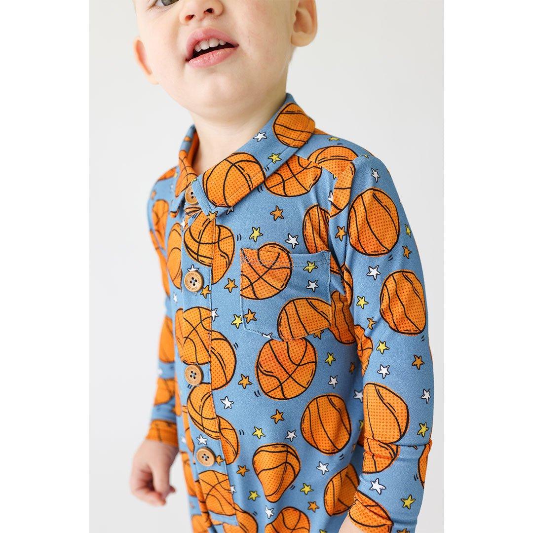 Bamboo Long Sleeve Collared Henley Long Romper - Slam Dunk (Basketball) - Image 4