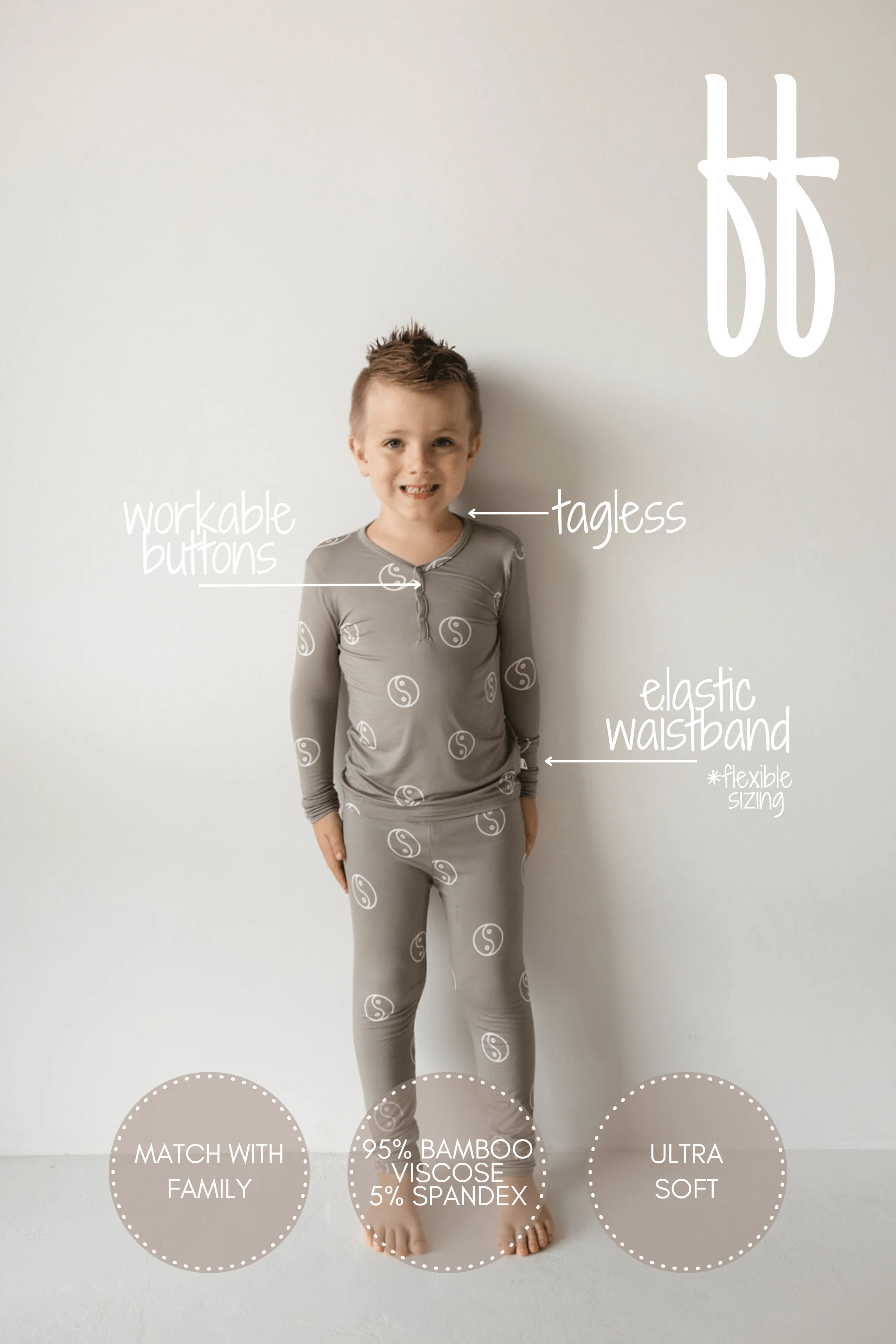 Bamboo Two Piece Pajamas - Sage Yin Yang - Image 2