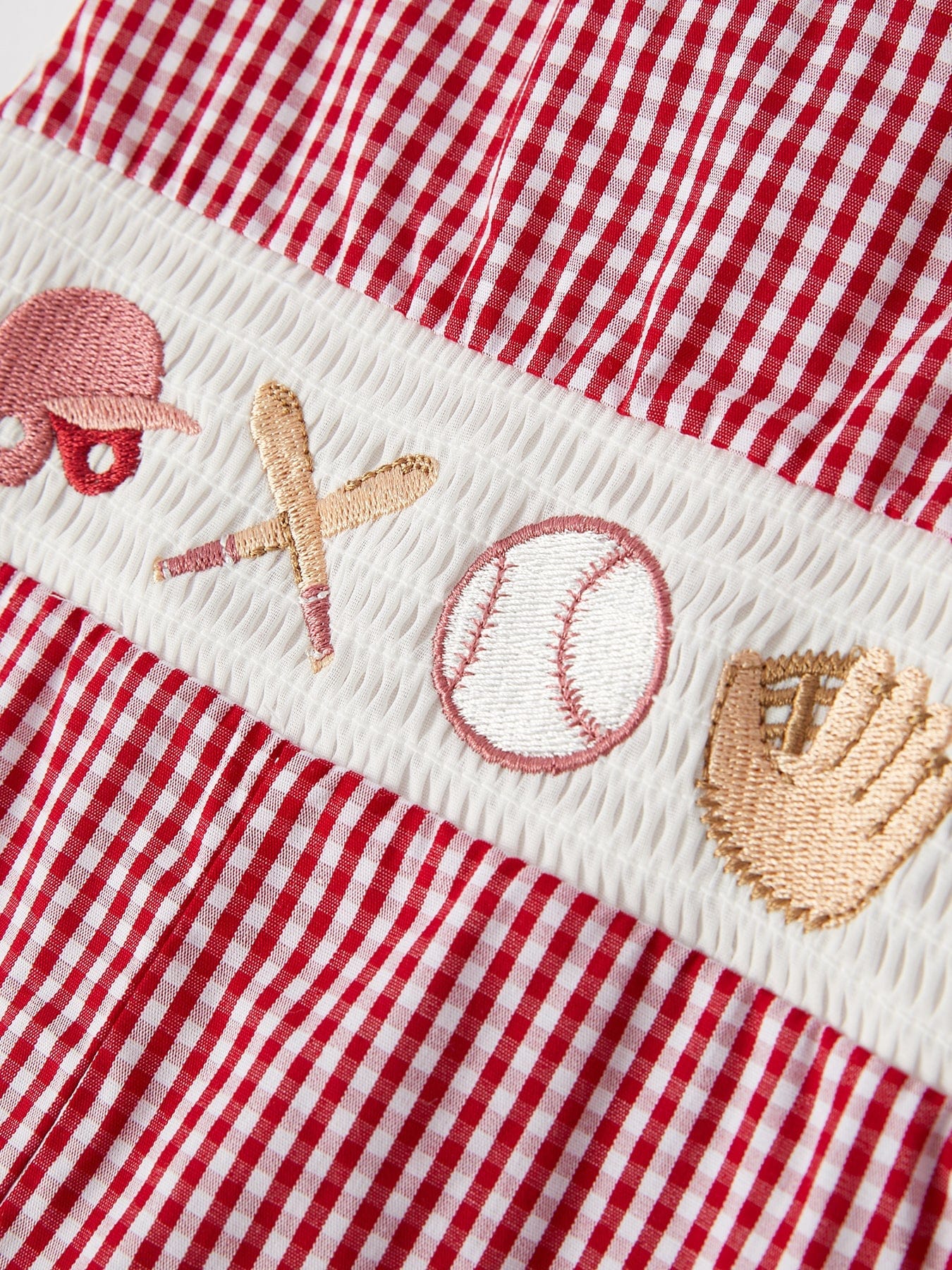 Baseball Baby Boys Smocking Embroidered Plaid Romper - Image 4