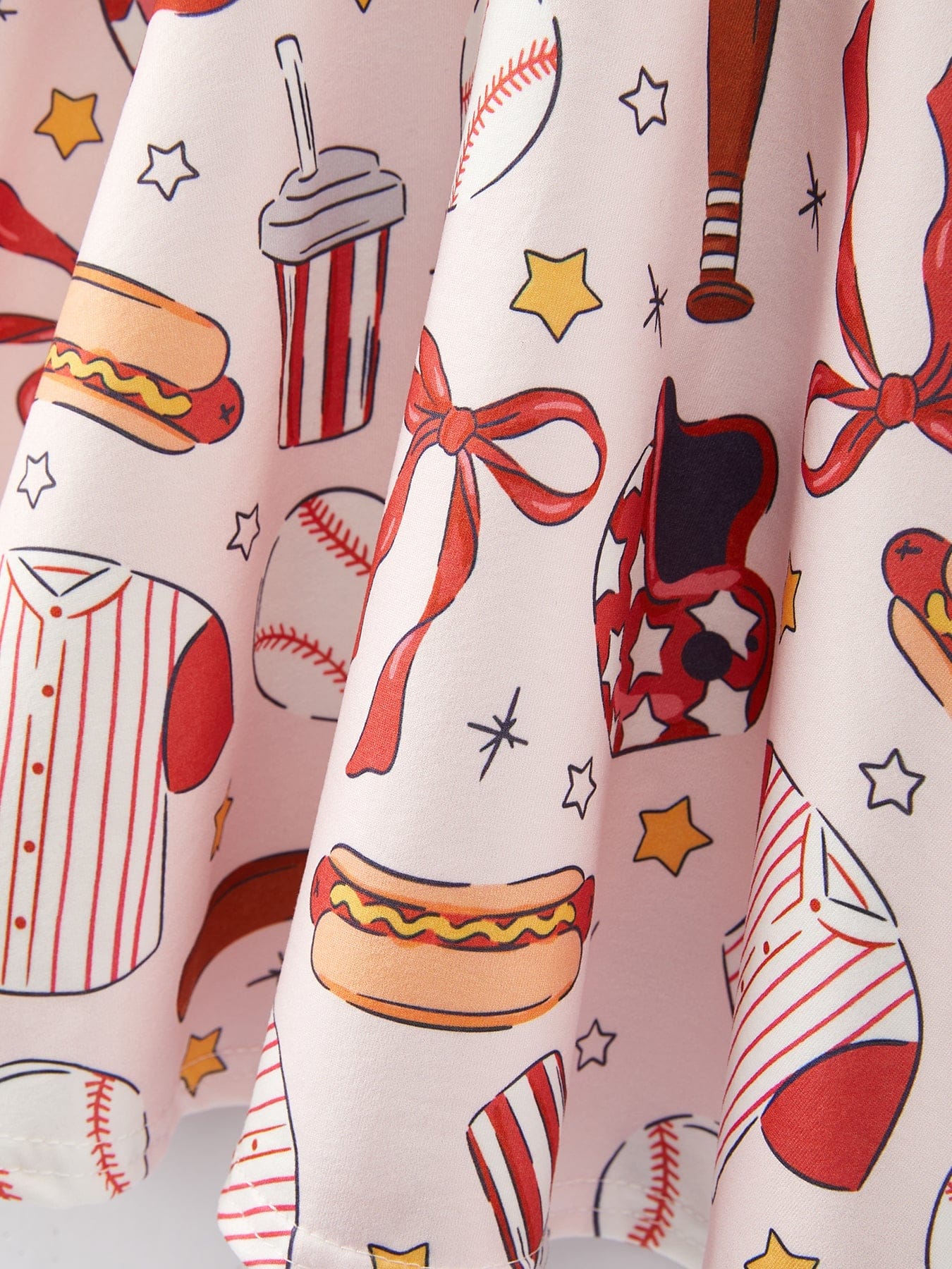 Baseball Drink Hot Dog Print Milk Silk Girls Dress - Image 2