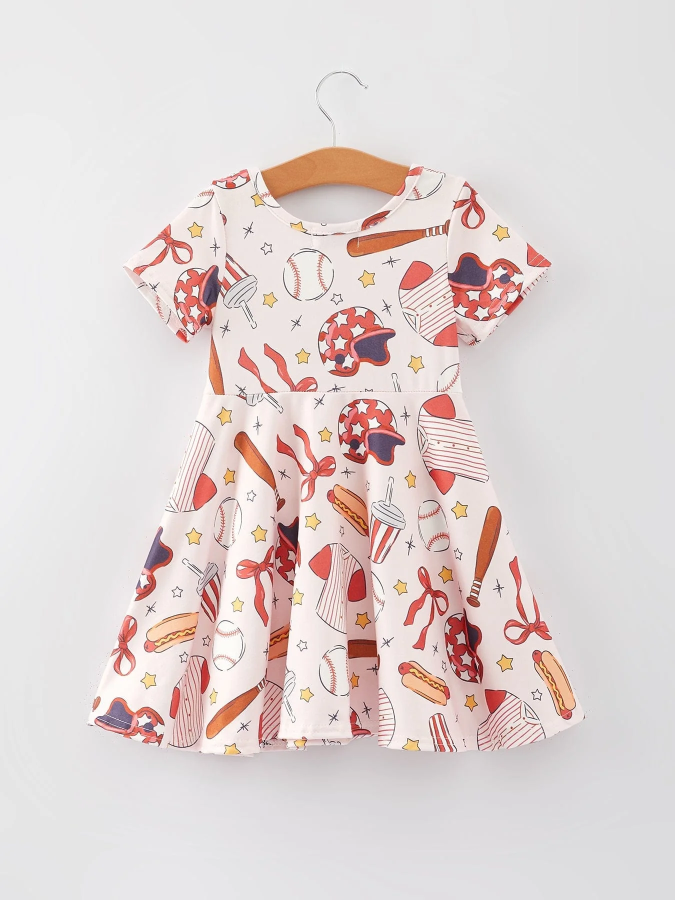 Baseball Drink Hot Dog Print Milk Silk Girls Dress - Image 3