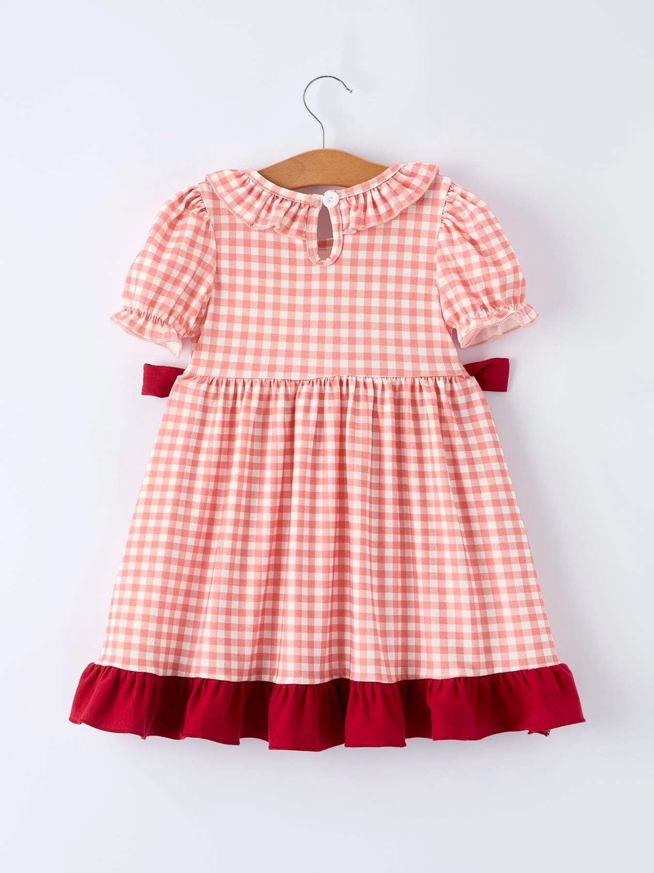 Baseball Embroidery Smocked Ruffle Plaid Girl Dress - Image 2