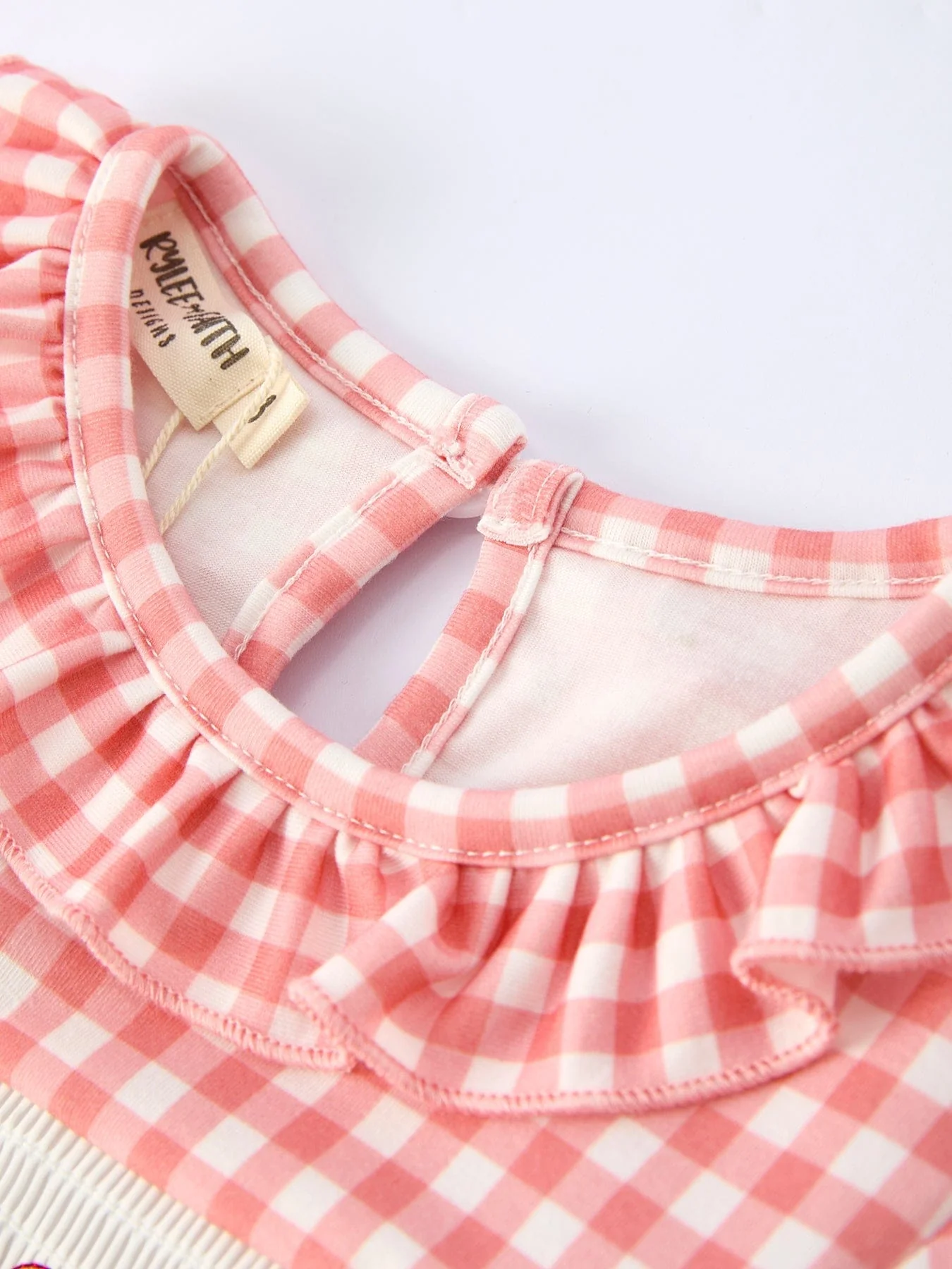 Baseball Embroidery Smocked Ruffle Plaid Girl Dress - Image 3