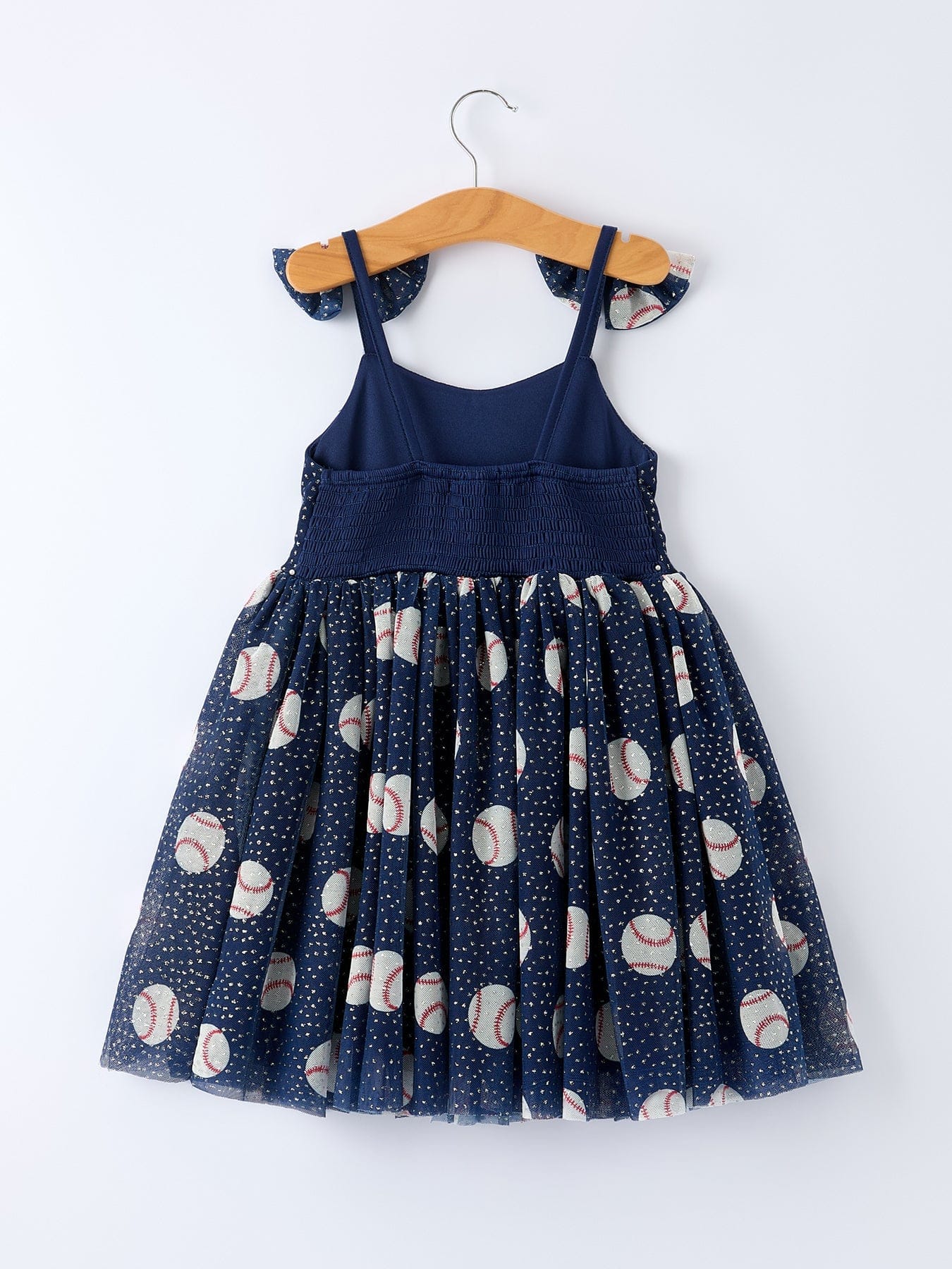 Baseball Theme Sleeveless Bow Strap Girls Dress - Image 2