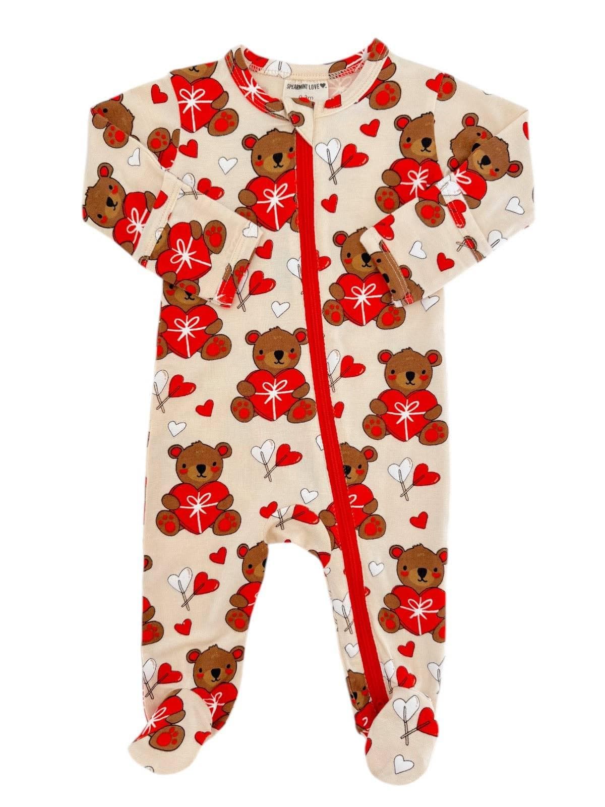 Bamboo 2-Way Zipper Footie - Valentine Bear - Image 2
