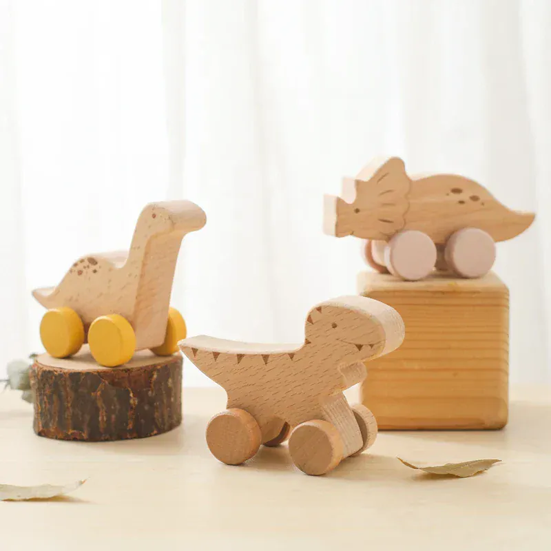 Beech Wooden Dinosaur On Wheels - Image 2