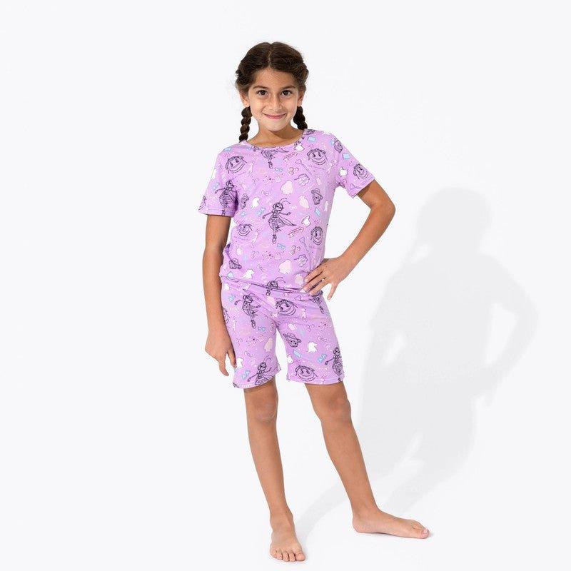 Girl's Bamboo Short Sleeve Pajama Set with Shorts, Purple - IF Movie - Image 2