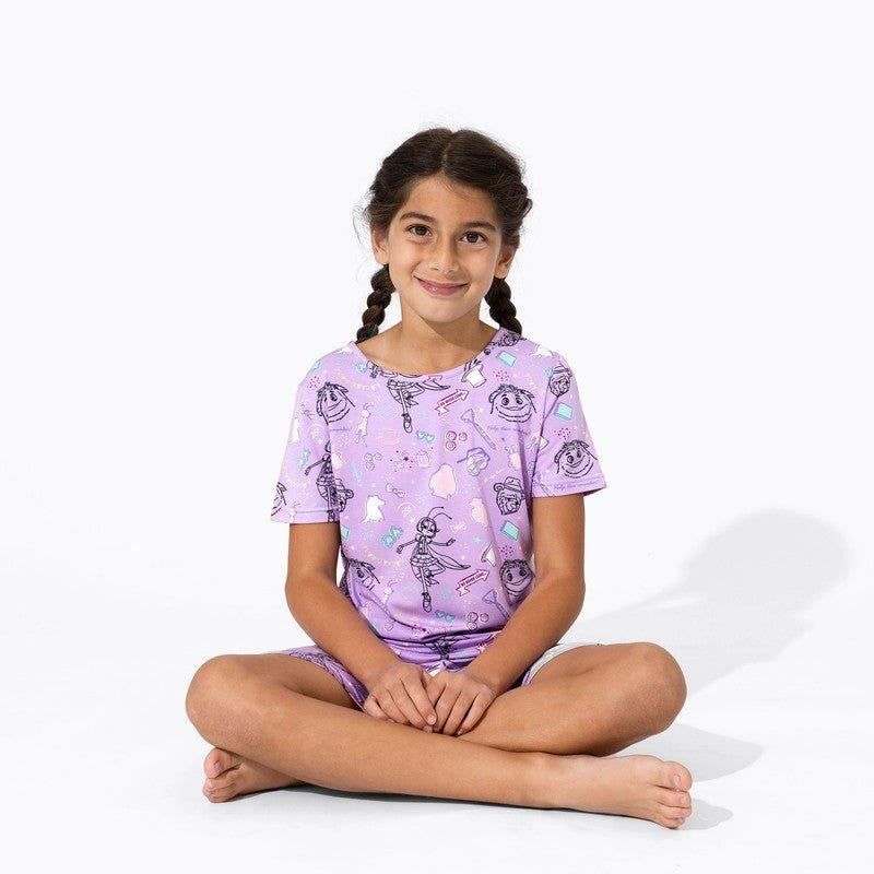 Girl's Bamboo Short Sleeve Pajama Set with Shorts, Purple - IF Movie - Image 3