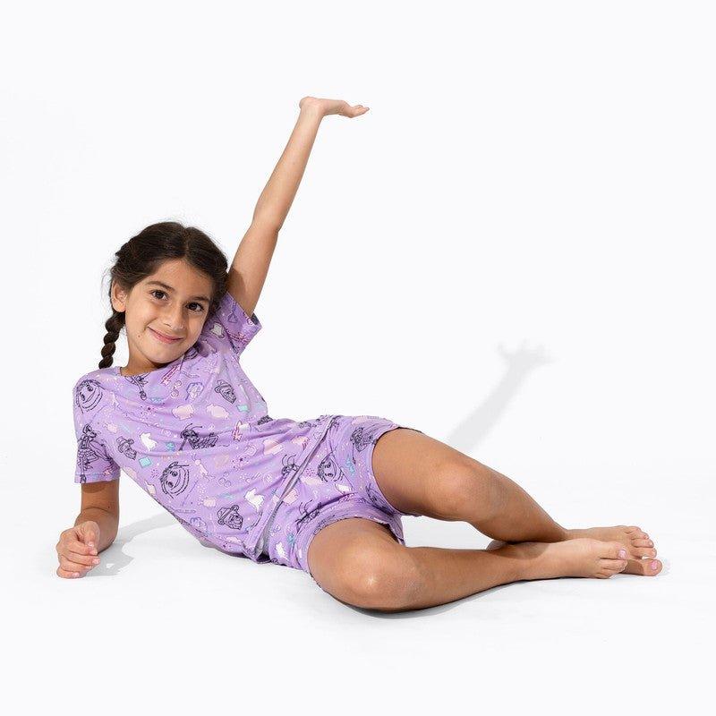 Girl's Bamboo Short Sleeve Pajama Set with Shorts, Purple - IF Movie - Image 4