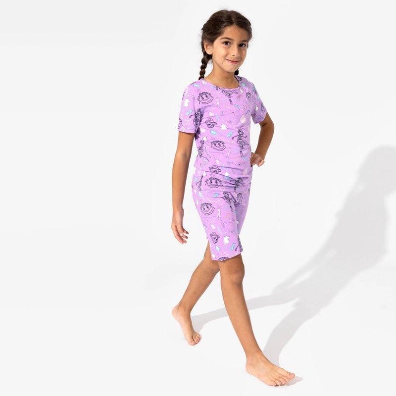 Girl's Bamboo Short Sleeve Pajama Set with Shorts, Purple - IF Movie - Image 5