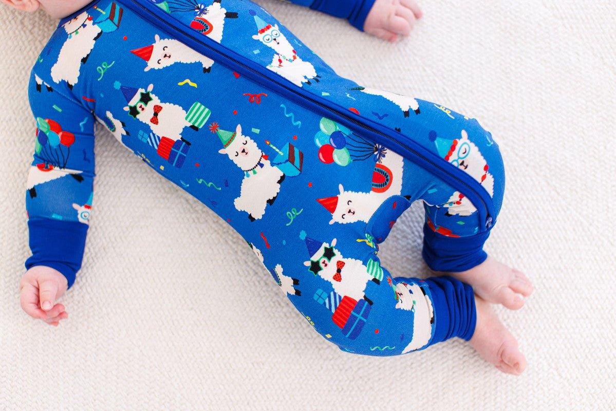 Boy's Bamboo Convertible Footie Romper - Landon (Birthday Llamas) - Image 2