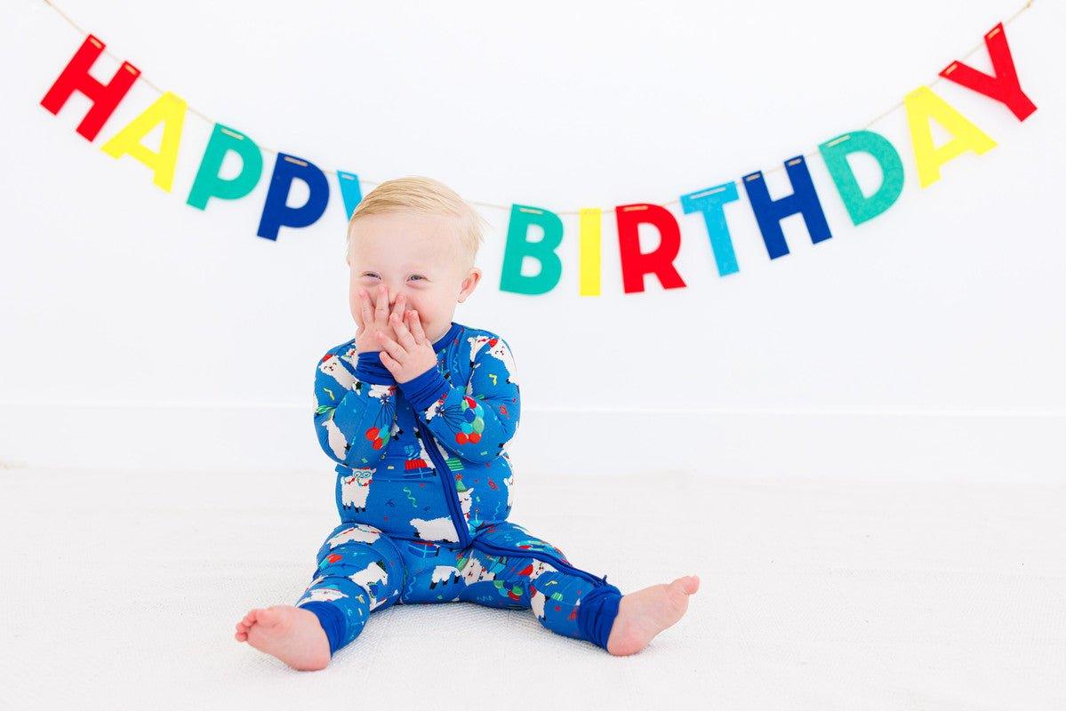 Boy's Bamboo Convertible Footie Romper - Landon (Birthday Llamas) - Image 7