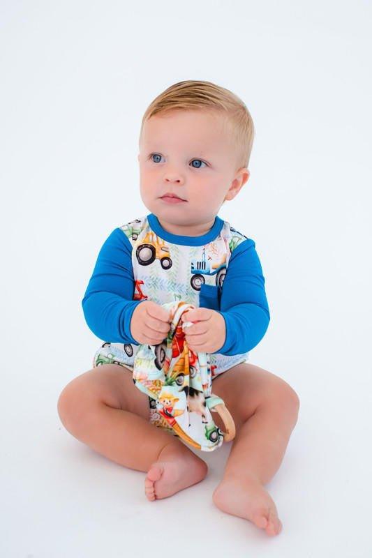 Boy's Bamboo Long Sleeve T-Shirt Bubble Romper - Billy (Trucks and Tractors) - Image 2