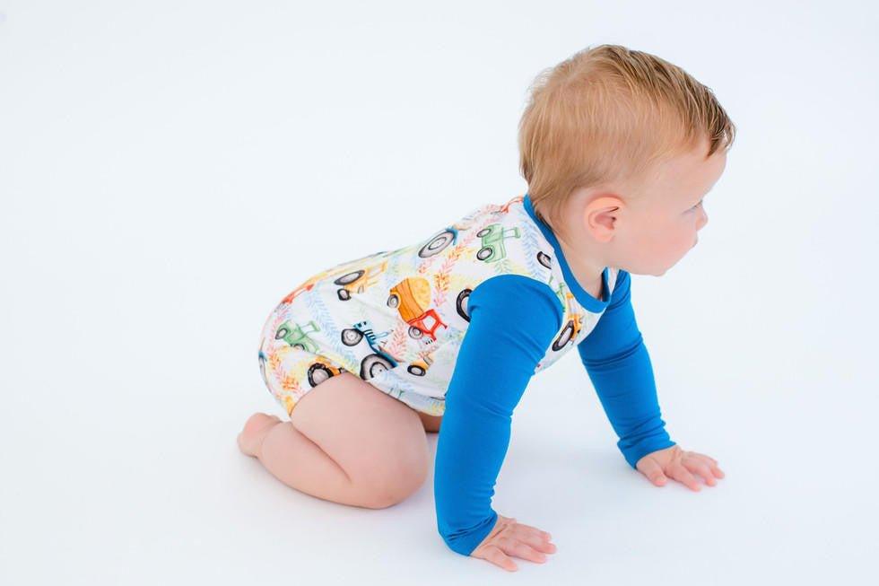 Boy's Bamboo Long Sleeve T-Shirt Bubble Romper - Billy (Trucks and Tractors) - Image 3