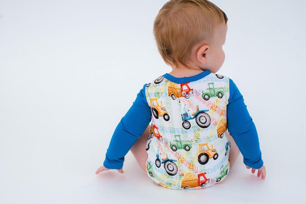 Boy's Bamboo Long Sleeve T-Shirt Bubble Romper - Billy (Trucks and Tractors) - Image 4