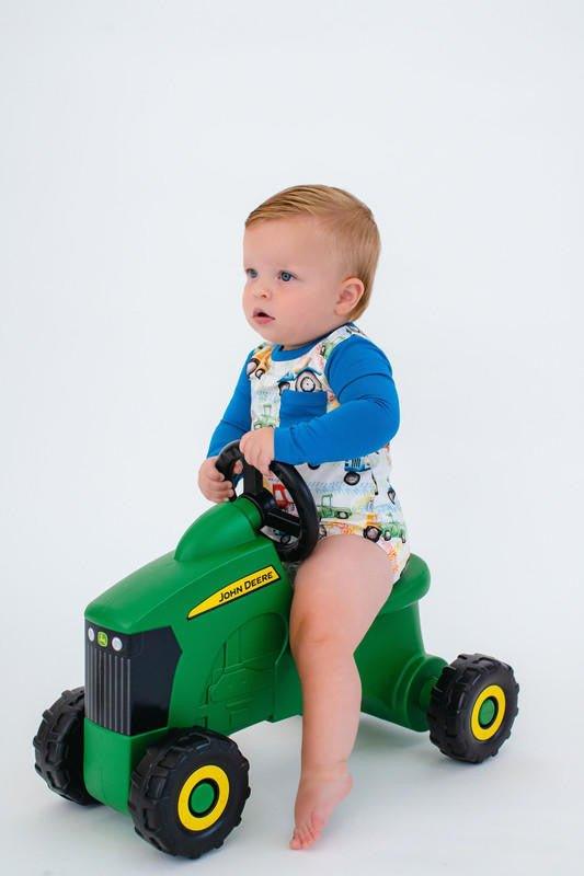 Boy's Bamboo Long Sleeve T-Shirt Bubble Romper - Billy (Trucks and Tractors) - Image 6