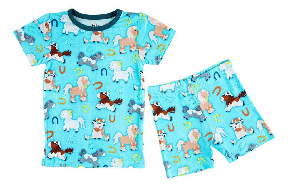 Boy's Bamboo Short Sleeve Pajama Set with Shorts - Toby (Horses)