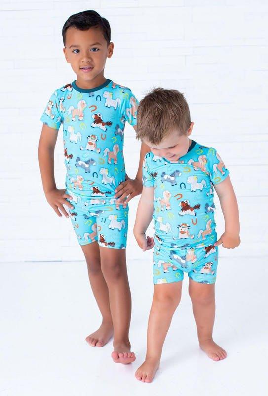Boy's Bamboo Short Sleeve Pajama Set with Shorts - Toby (Horses) - Image 2