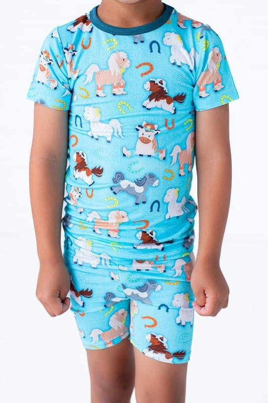 Boy's Bamboo Short Sleeve Pajama Set with Shorts - Toby (Horses) - Image 3