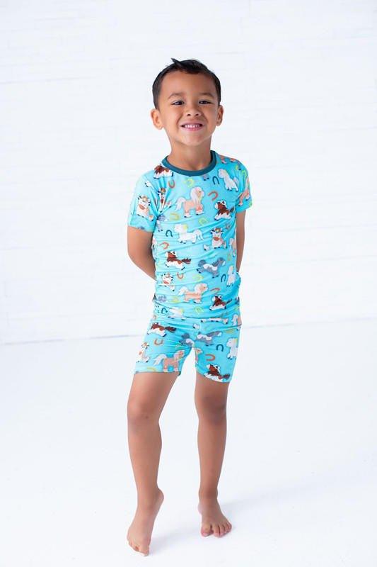 Boy's Bamboo Short Sleeve Pajama Set with Shorts - Toby (Horses) - Image 4