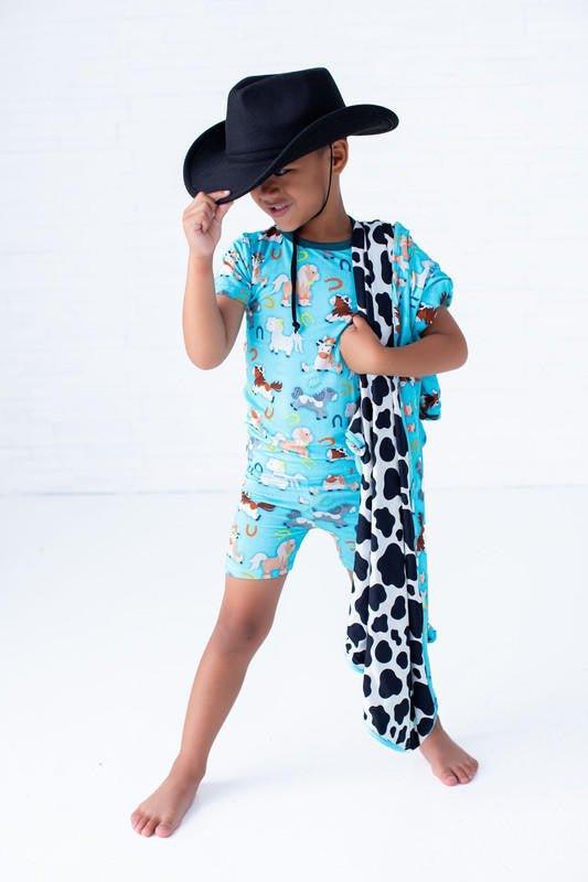 Boy's Bamboo Short Sleeve Pajama Set with Shorts - Toby (Horses) - Image 5