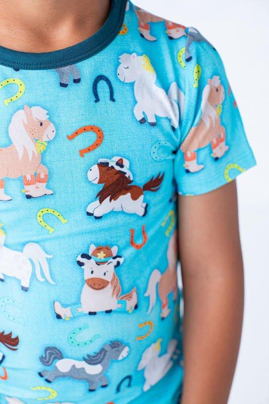 Boy's Bamboo Short Sleeve Pajama Set with Shorts - Toby (Horses) - Image 6