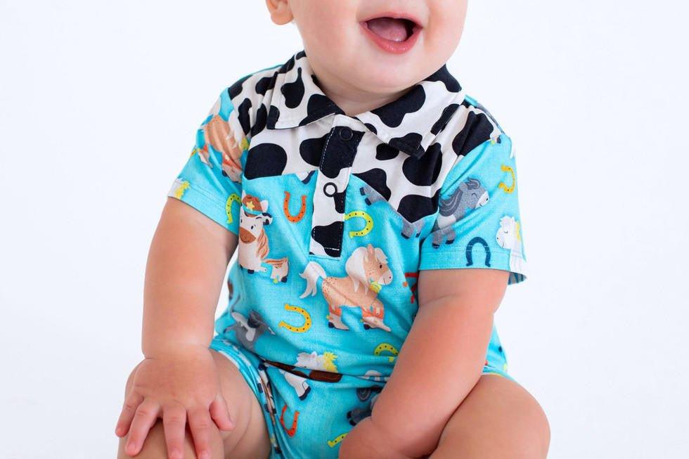 Boy's Bamboo Shortie Romper - Toby (Horses) - Image 2