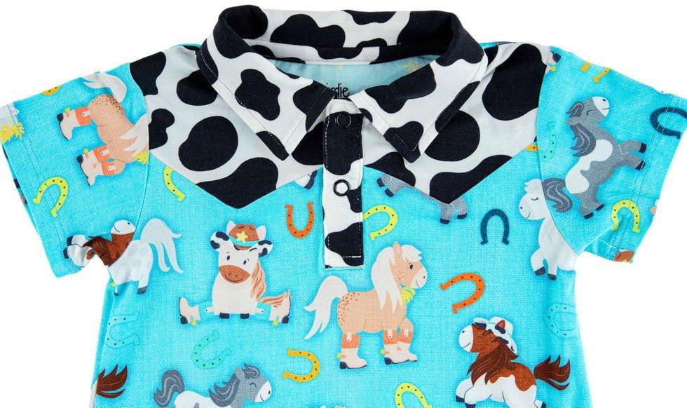 Boy's Bamboo Shortie Romper - Toby (Horses) - Image 3