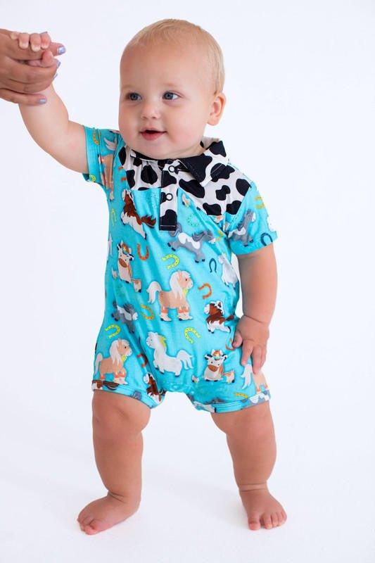 Boy's Bamboo Shortie Romper - Toby (Horses) - Image 6