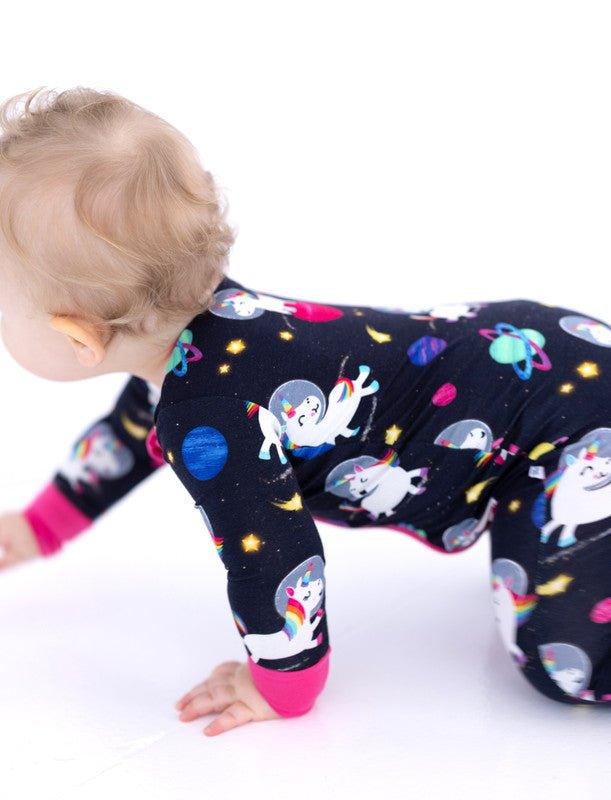Bamboo Convertible Footie Romper - Luna (Unicorns and Space) - Image 4