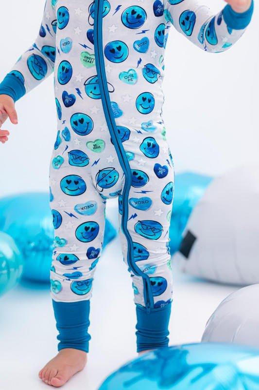 Bamboo Convertible Footie Romper - Morris (Valentine Emojis) - Image 3